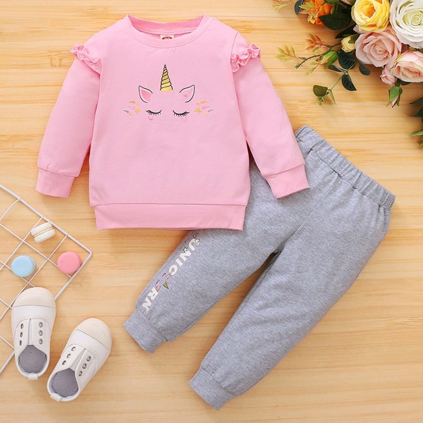 

Baby Girl Unicorn Print Sweatshirt & Sweatpants, Multicolor