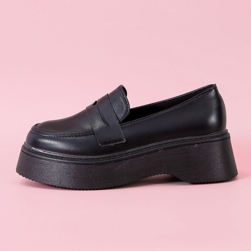 

Minimalist Round Toe Flatform Shoes, Black