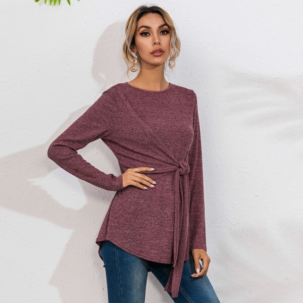 

Tie Front Marled Knit Tee, Purple