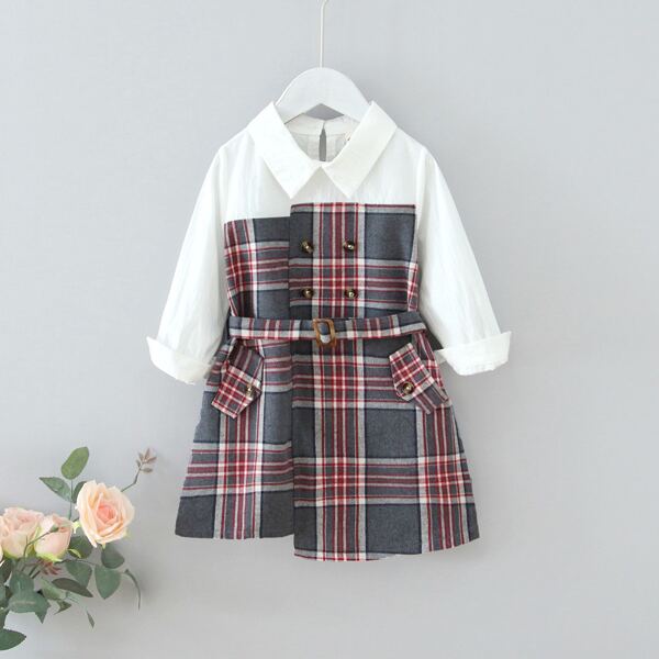 

Toddler Girls Plaid Spliced Shirt Dress, Multicolor