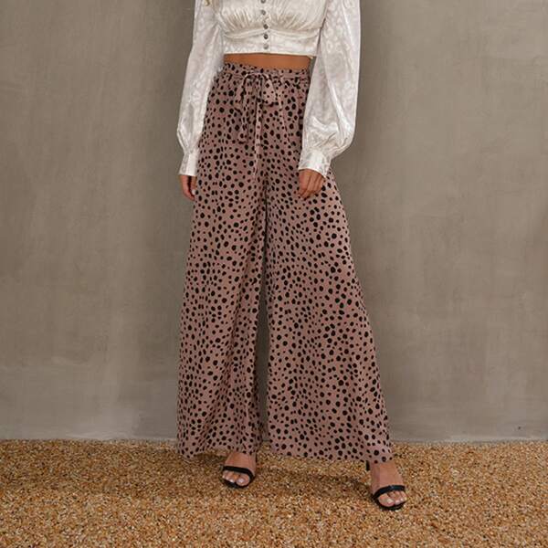 

Belted Dalmatian Wide Leg Pants, Dusty pink