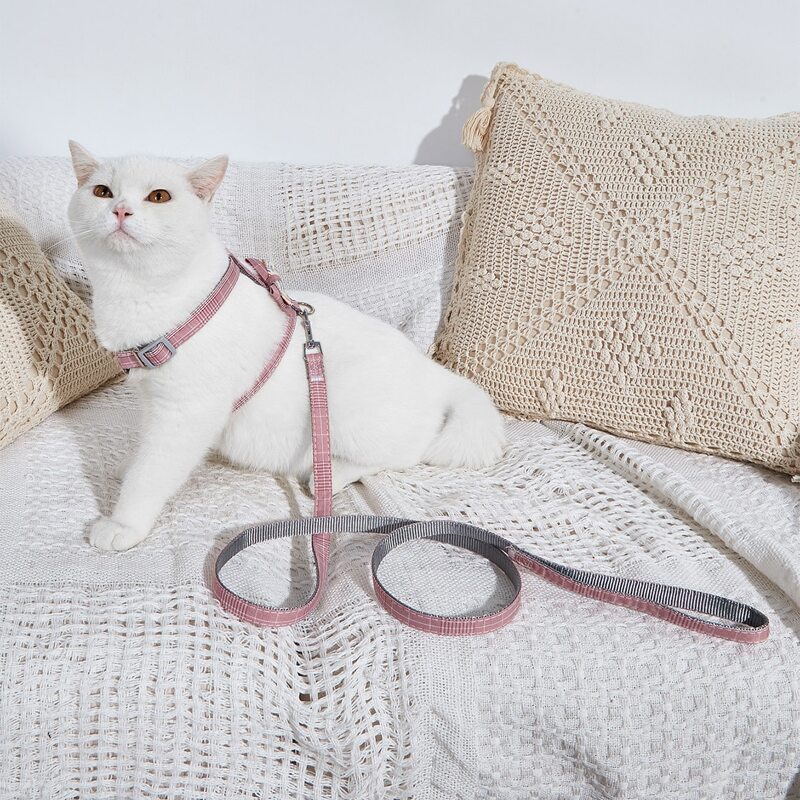 

1pc Plaid Bow Decor Cat Harness & 1pc Cat Leash, Dusty pink