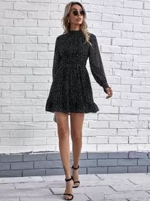 SHEIN Frenchy Vestido de tiras bajo con fruncido de cuello alto - Negro - Ver 4