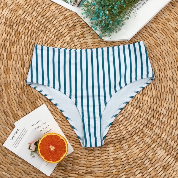 

Striped Print Bikini Panty, Blue and white
