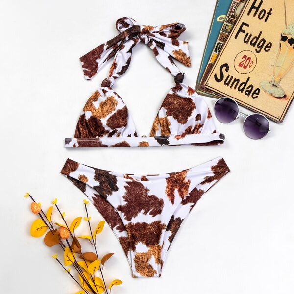 

Allover Print Halter Bikini Swimsuit, Multicolor