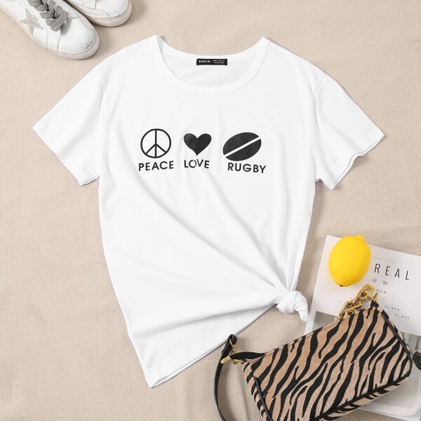 

Slogan & Geo Graphic Round Neck Tee, White
