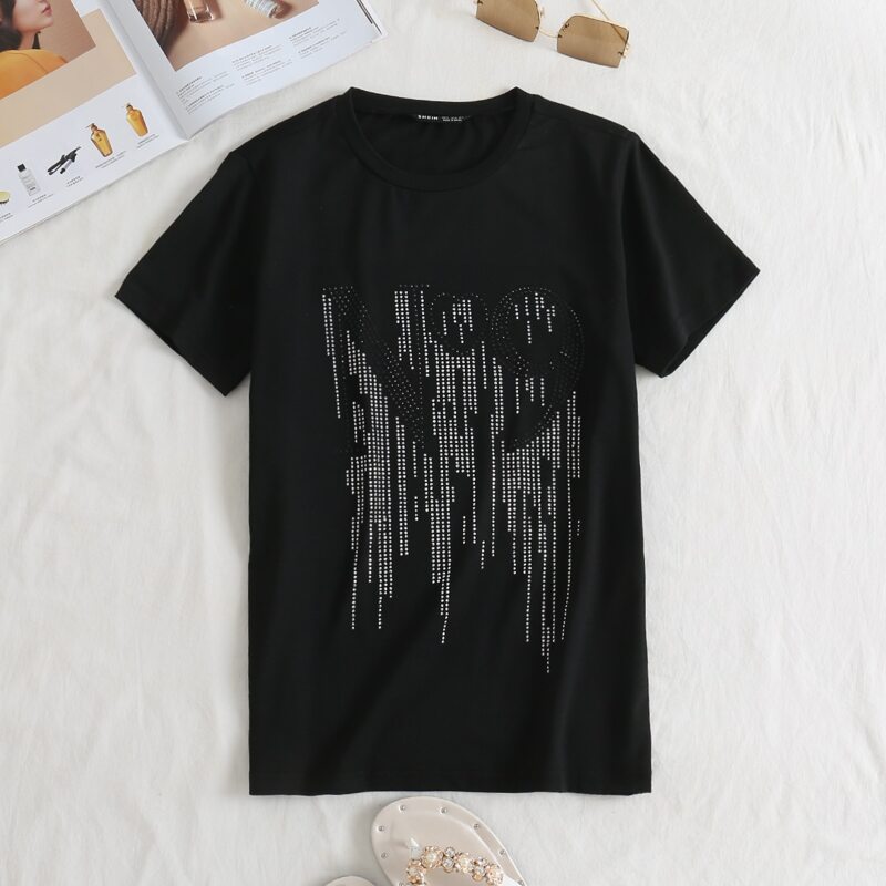

Rhinestone Detail Tee, Black