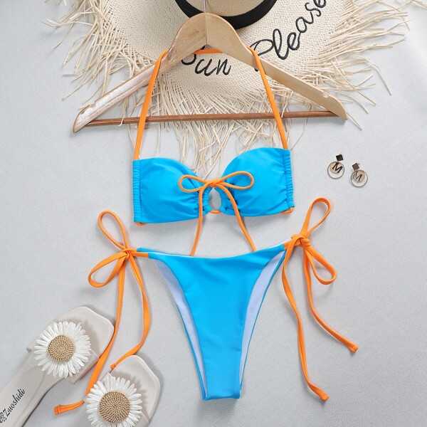 

Keyhole Tie Side Bikini Swimsuit, Blue