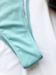Rib Push Up High Waisted Bikini Set Summer Beach - Mint Blue - View 5