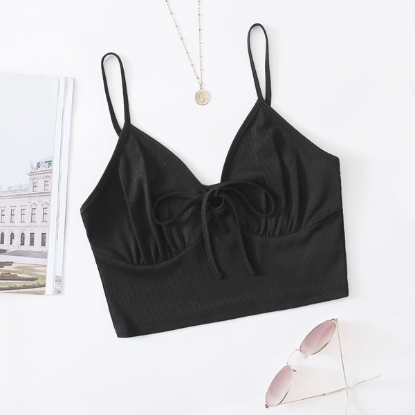 

Tie Front Solid Cami Top, Black