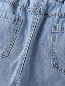 SHEIN Tween Girl 斜口袋弹性腰部锥形牛仔裤