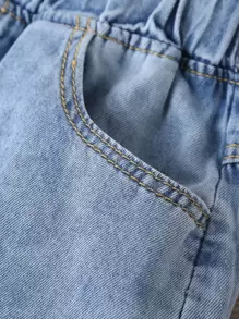 SHEIN Tween Girl 斜口袋弹性腰部锥形牛仔裤