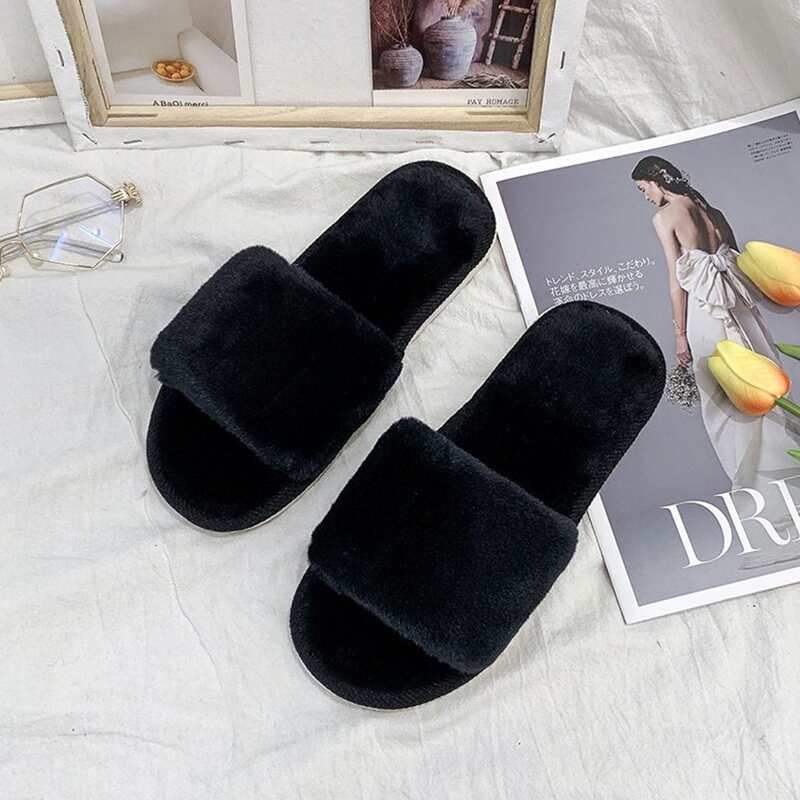 

Solid Faux Fur Slippers, Black