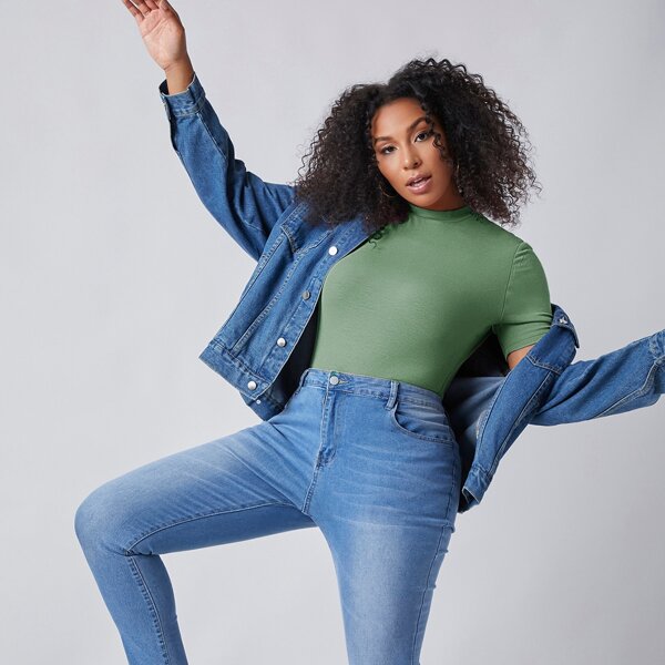 

Plus Rib-knit Solid Tee, Mint green