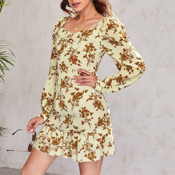 

Floral Ruffle Hem Dress, Multicolor