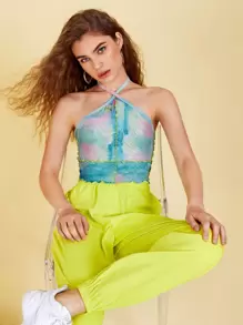 SHEIN Unity 紮染生菜邊繞頸上衣 - 彩色 - 查看 1