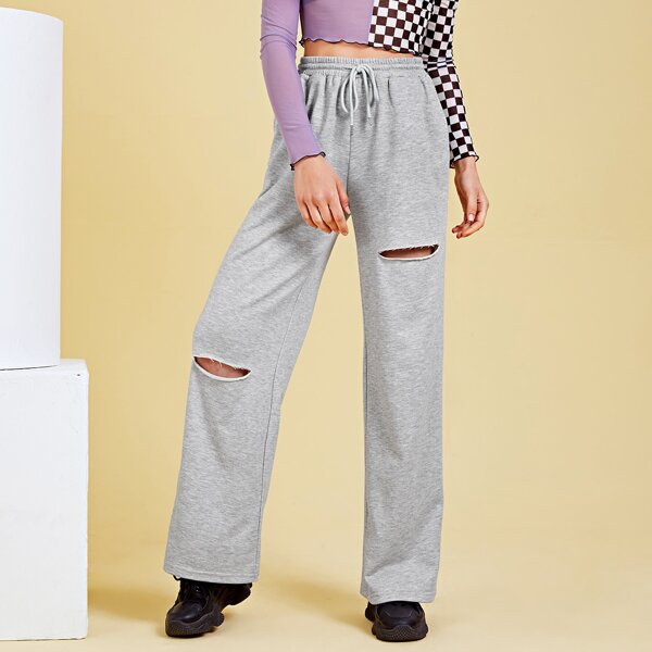 

Cut Out Detail Drawstring Waist Sweatpants, Light grey