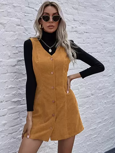 Brown Outfits Con Vestido Overol Jumper Vestido Tipo Overol