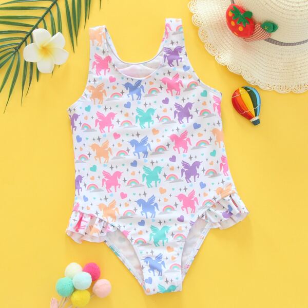 

Toddler Girls Unicorn Print One Piece Swimsuit, Multicolor