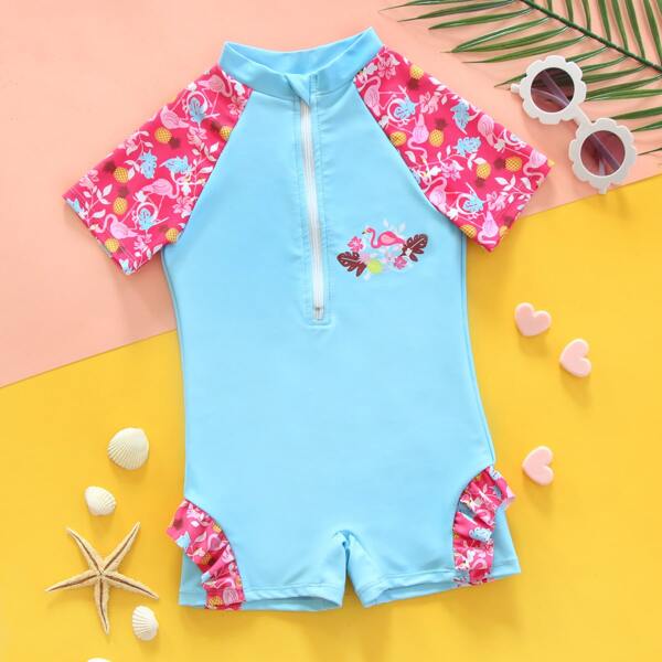 

Toddler Girls Flamingo Print One Piece Swimsuit, Multicolor
