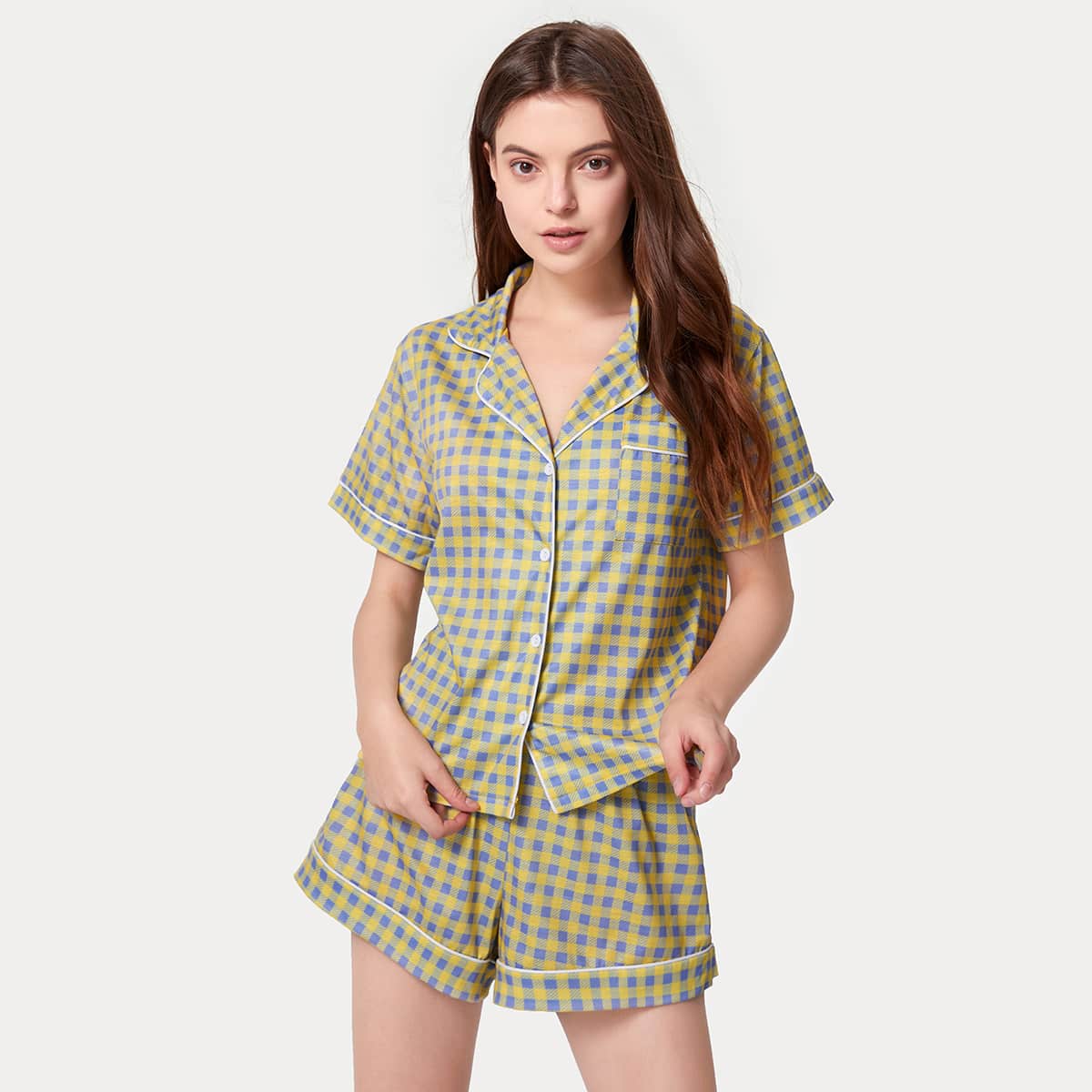 

Gingham Button Up PJ Set, Multicolor