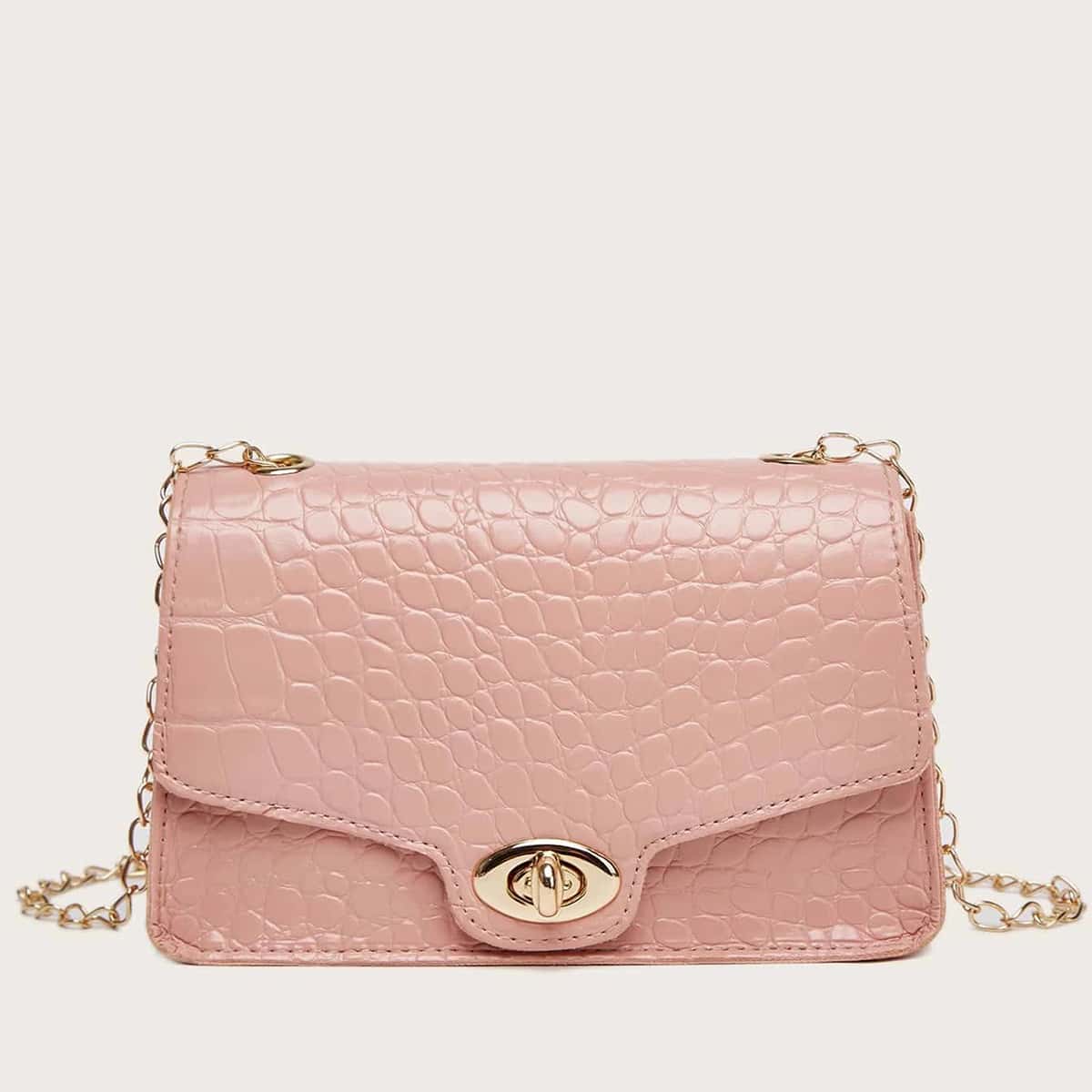 

Croc Embossed Chain Crossbody Bag, Pink