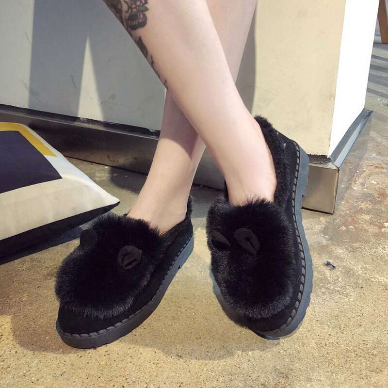 

Ear Decor Fluffy Flats, Black
