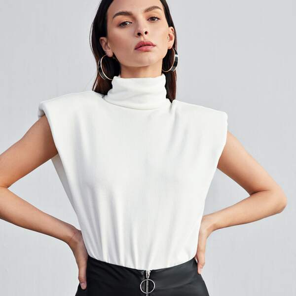 

Shoulder Pad Tank Top, White