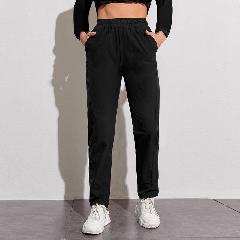 

Slant Pocket Solid Sports Pants, Black