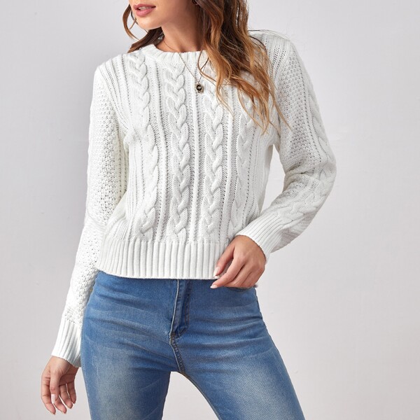 

Cable Knit Sweater Without Scarf, White