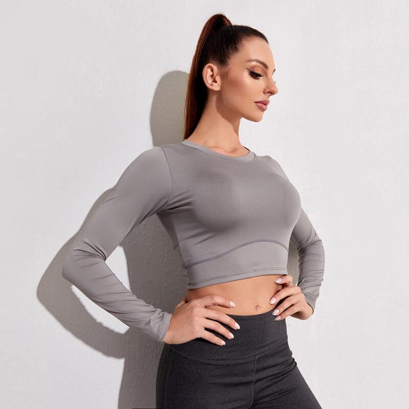 

Solid Crop Slim Sports Tee, Grey
