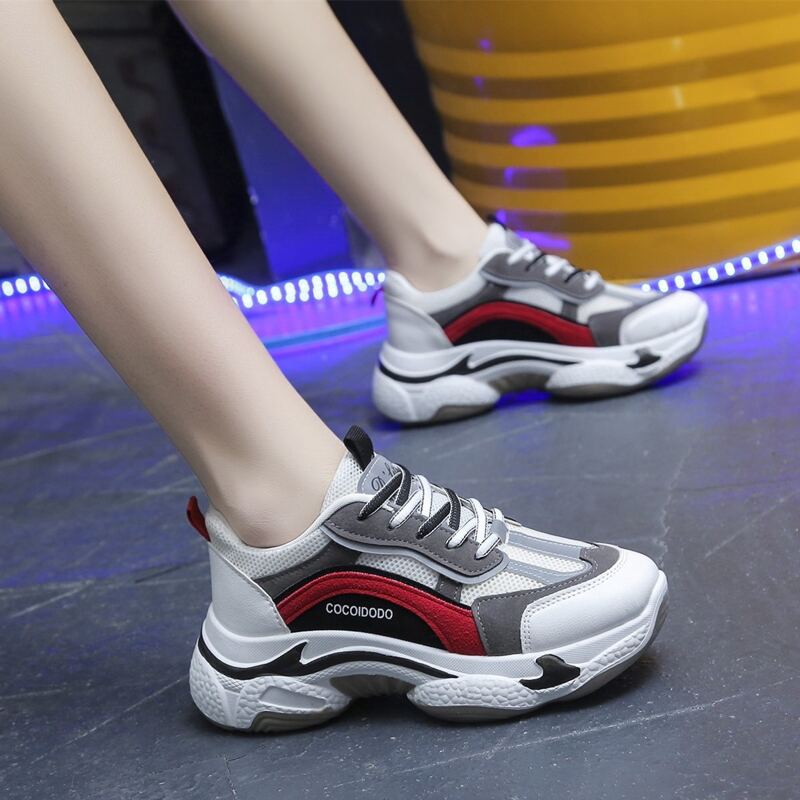 

Colorblock Lace-up Chunky Sneakers, Red