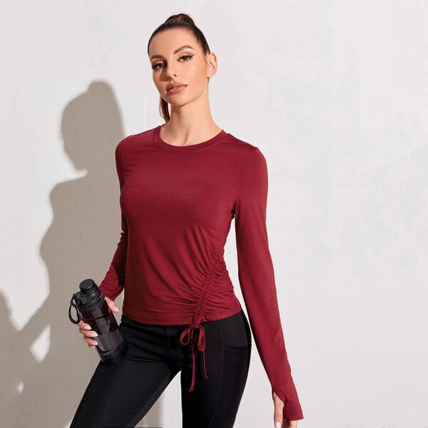 

Drawstring Solid Sports Tee, Burgundy