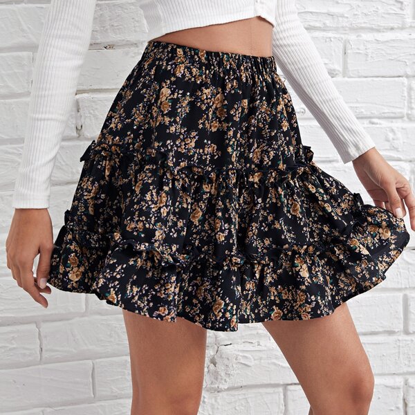 

Frill Trim Ditsy Floral Skirt, Multicolor