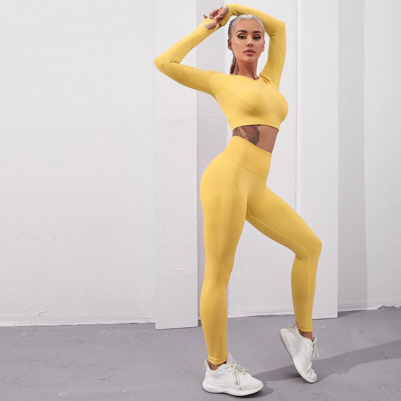 

Raglan Sleeve Sports Tee With Thumb Hole & Leggings, Yellow