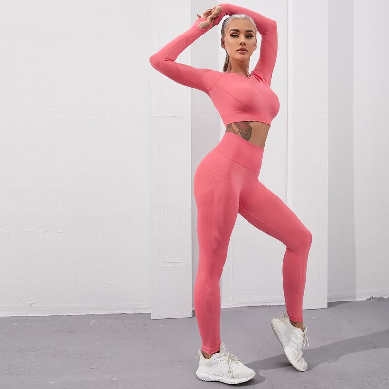 

Raglan Sleeve Sports Tee With Thumb Hole & Leggings, Pink