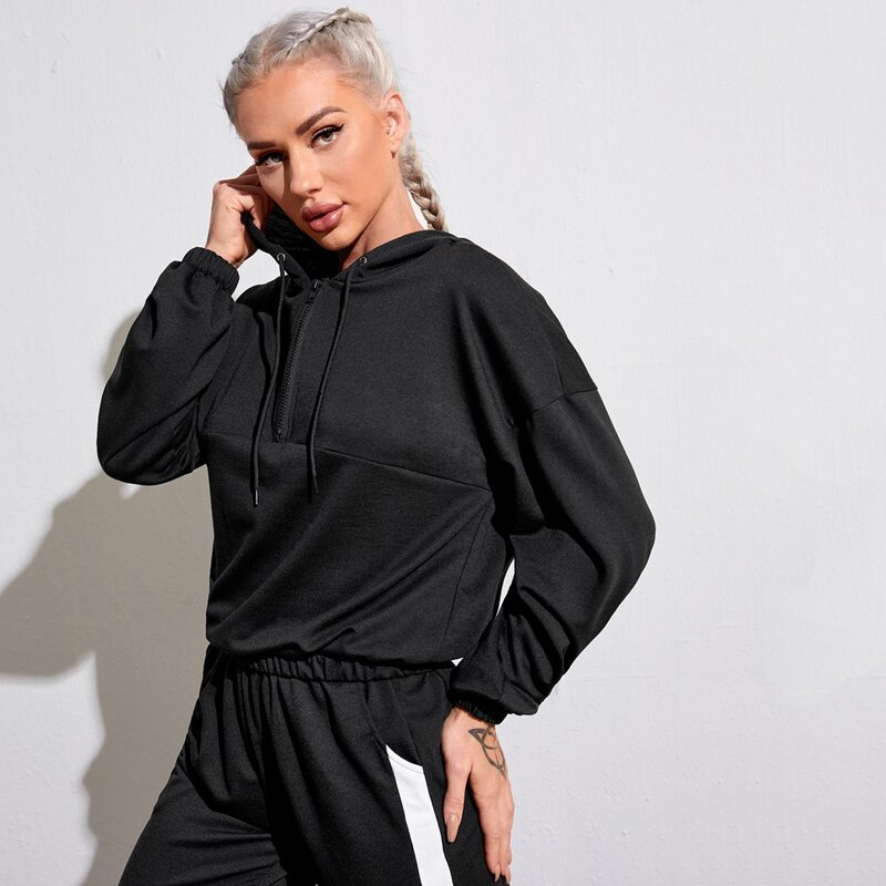 

Half Zip Drop Shoulder Sports Sweatshirt, Black