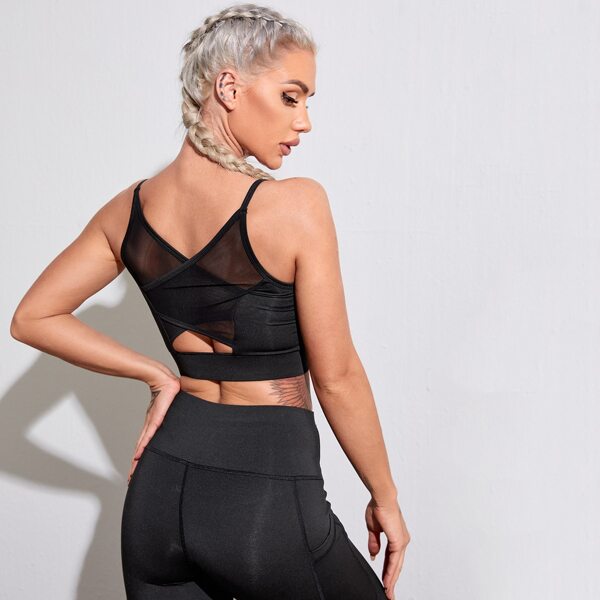 

Contrast Mesh Wrap Back Sports Bra, Black