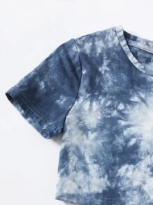 SHEIN Girls Tie Dye Tee & Track Shorts Set - Multicolor - View 4