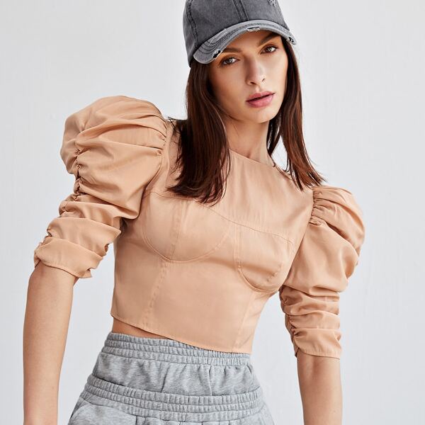 

Puff Sleeve Solid Top, Apricot