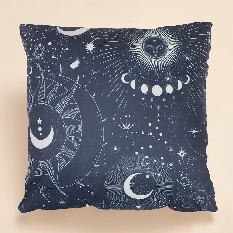 

Moon & Sun Print Cushion Cover Without Filler, Multicolor