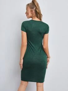 SHEIN Privé Vestido ajustado unicolor de cuello redondo - Verde Oscuro - Ver 2