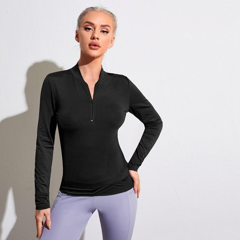 

Solid Half Zip Sports Sweatshirt, Black