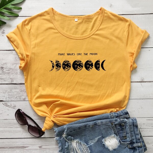 

Planet And Slogan Graphic Tee, Yellow