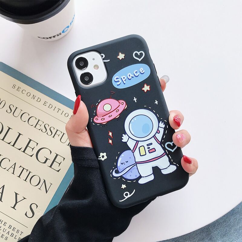 

Cartoon Astronaut & Galaxy iPhone Case, Black