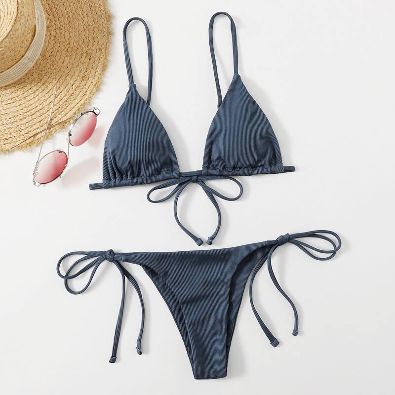 

Triangle Tie Side Bikini Swimsuit, Dusty blue