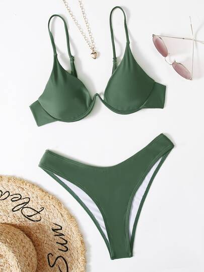 Solid Underwire Bikini Swimsuit