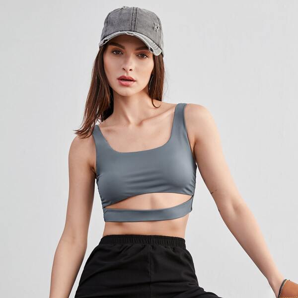 

Cutout Solid Tank Top, Grey