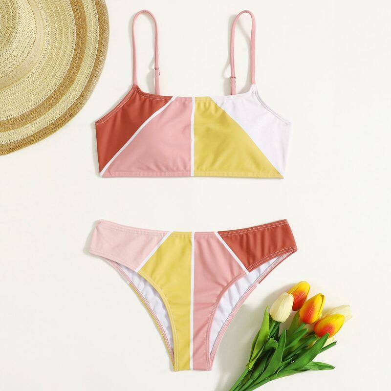 

Colorblock Cami Bikini Swimsuit, Multicolor