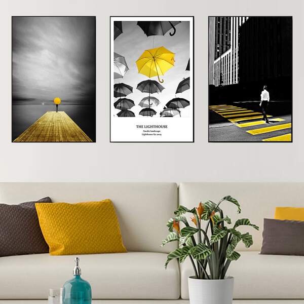 

3pcs Landscape Print Wall Painting Without Frame, Multicolor